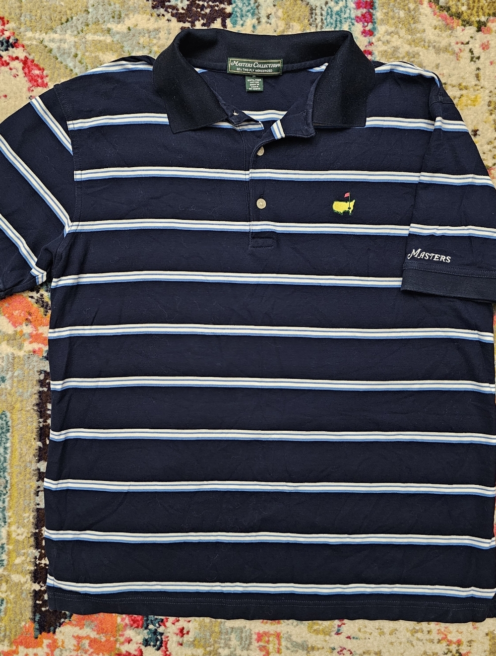 Masters Collection Shirt Mens Medium Polo Augusta National Blue White Striped